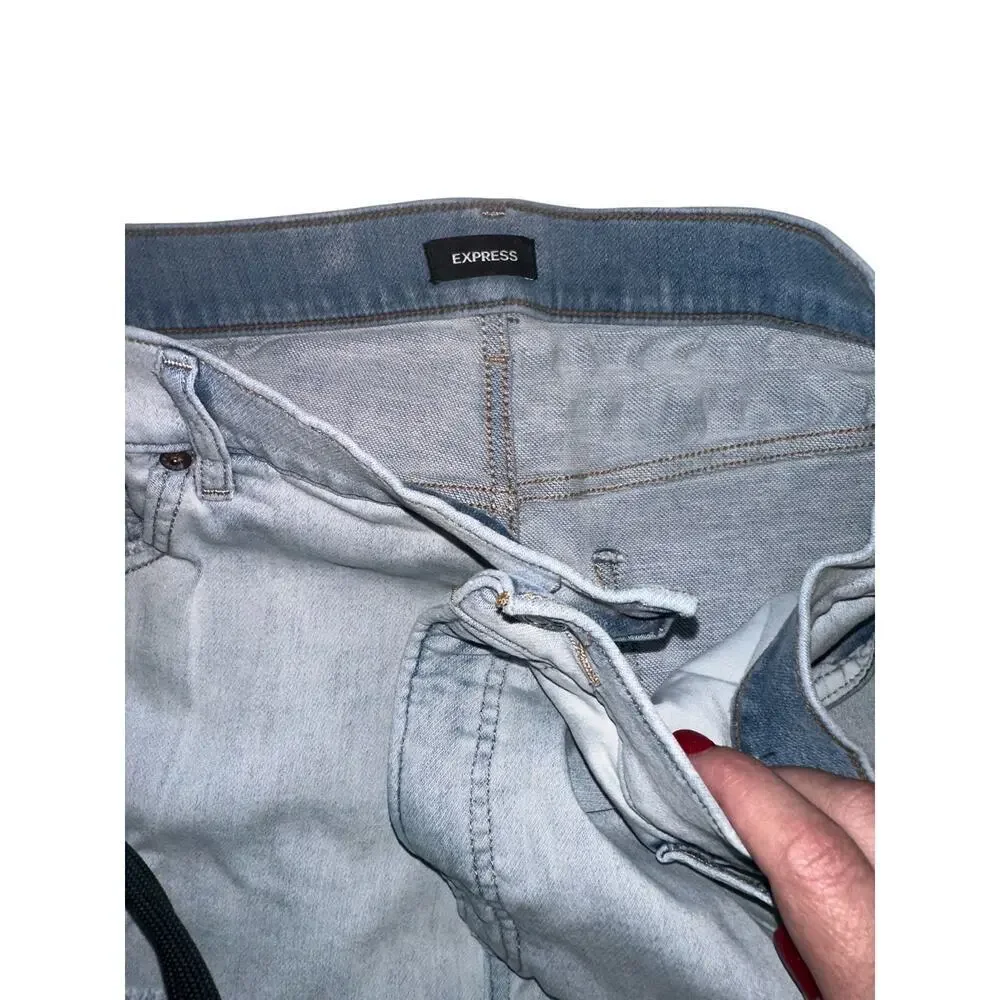 Express Mom Jean Super High Rise Size 16 Light Wash Distressed Straight Leg